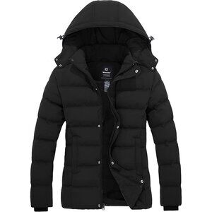 Women's Thicken Black Quilted Puffer Hooded Jacket Coat Warm Winter Removable